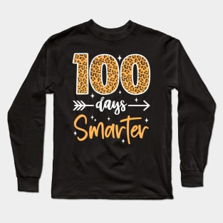 Leopard 100Th Day Of School Teacher Kids 100 Days Smarter Long Sleeve T-Shirt